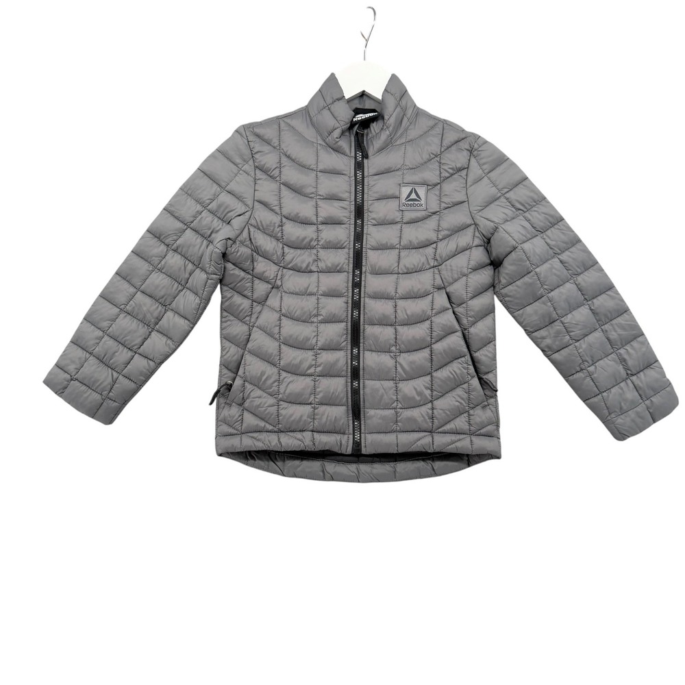 Reebok Kids Grey Quilted Puffer Jacket Full Zip Size 5/6 Athletic Outerwear